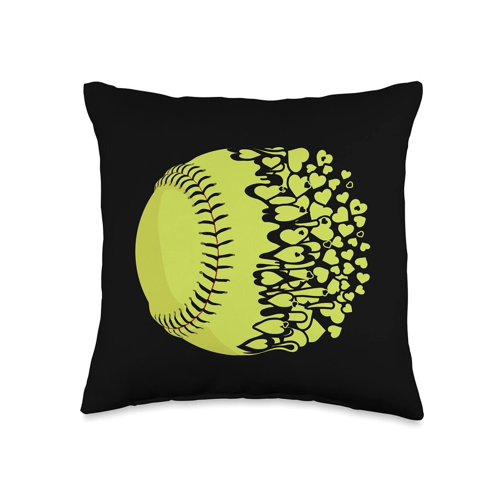 9205 Softball Graphic Girls Softball Heart Softball Player Throw Pillow